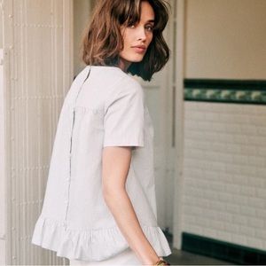 SEZANE Marion Seersucker Stripe Ruffle Hem Blouse Size 36 US 4